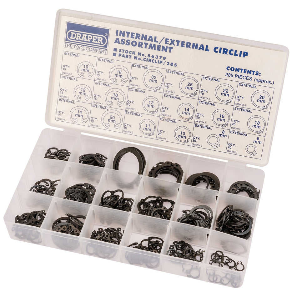 Draper 56379 Internal and External Circlip Assortment (285 Piece)