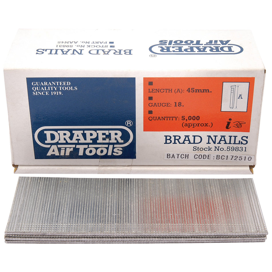 Draper 59831 Brad Nails, 45mm (Pack of 5000)