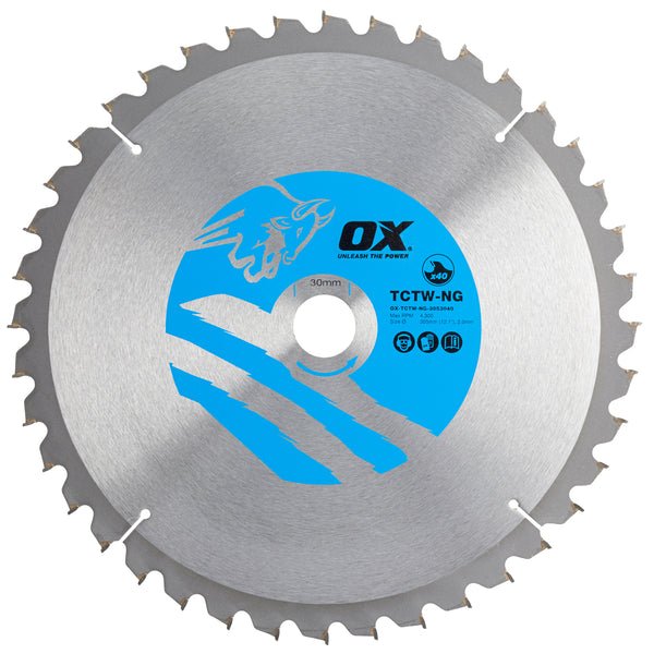 OX Tools OX-TCTW-NG-3053040 Wood Cutting Negative Rake Circular Saw Blade 305/30mm, 40 Teeth ATB