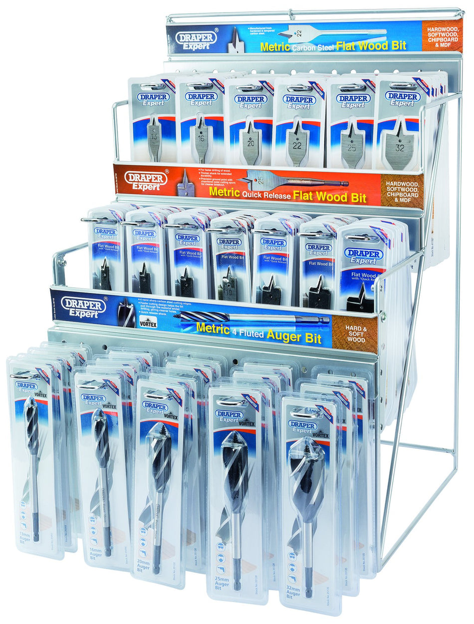 Draper 64050 Assorted Metric Auger and Flat Wood Bit Merchandiser (123 Piece)