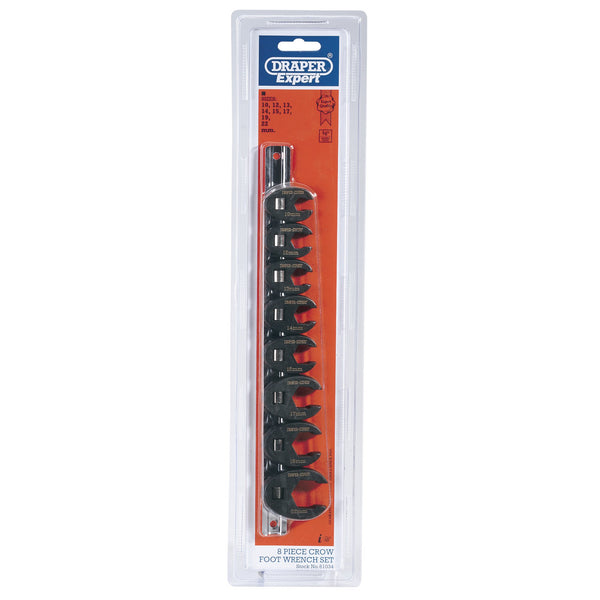 Draper 61034 Metric Crow Foot Spanner Set on a Metal Rail, 3/8" Sq. Dr. (8 Piece)