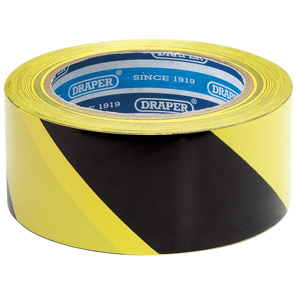 Draper 63382 Adhesive Hazard Tape Roll, 33m x 50mm, Black and Yellow
