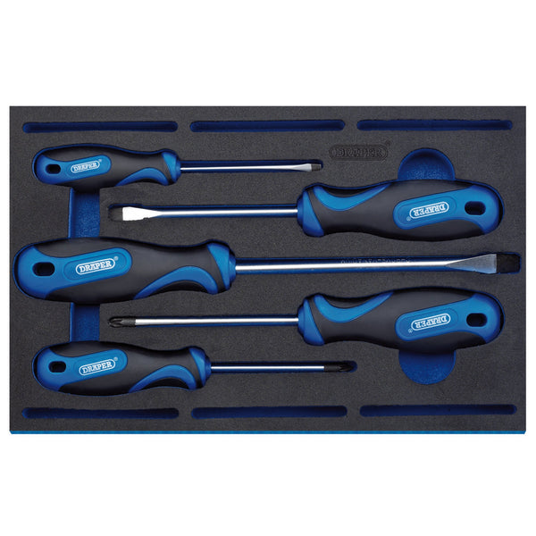 Draper 63400 Soft Grip Screwdriver Set in 1/4 Drawer EVA Insert Tray (5 Piece)