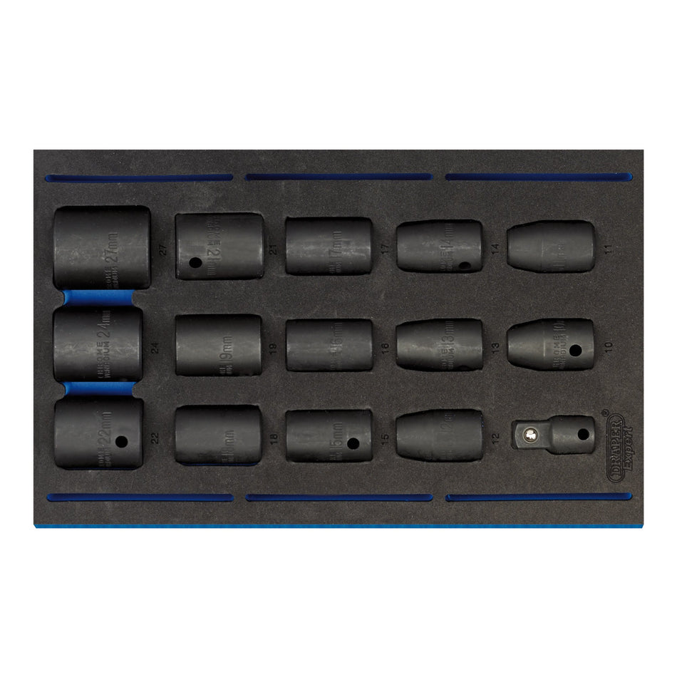 Draper 63415 Impact Socket Set in 1/4 Drawer EVA Insert Tray, 1/2" Sq. Dr. (15 Piece)