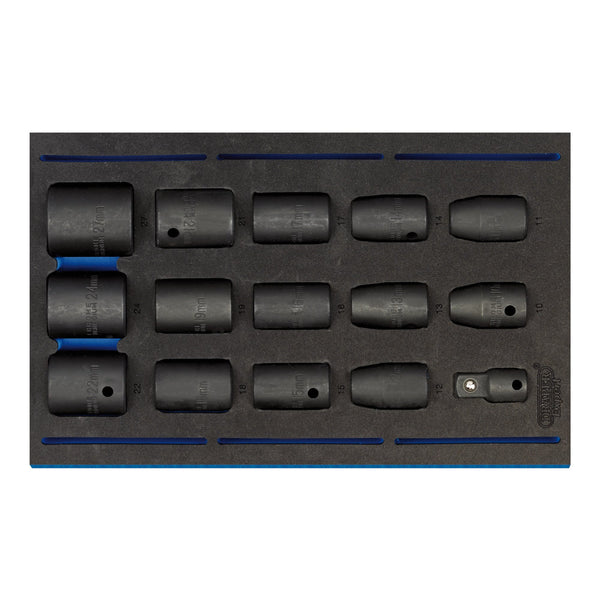 Draper 63415 Impact Socket Set in 1/4 Drawer EVA Insert Tray, 1/2" Sq. Dr. (15 Piece)