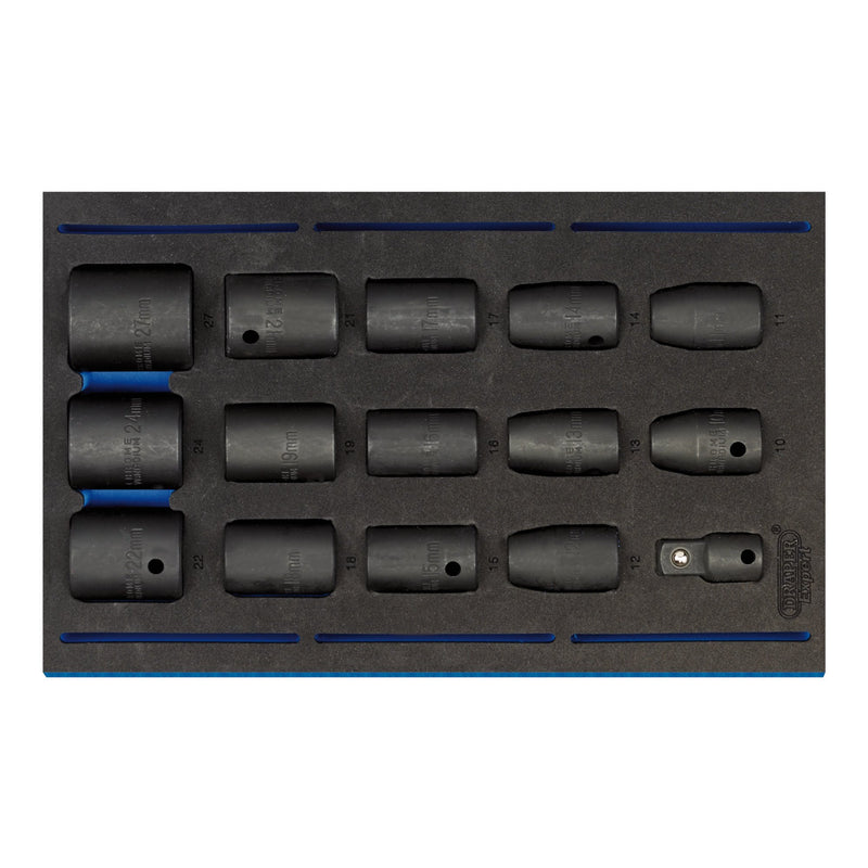 Draper 63415 Impact Socket Set in 1/4 Drawer EVA Insert Tray, 1/2" Sq. Dr. (15 Piece)