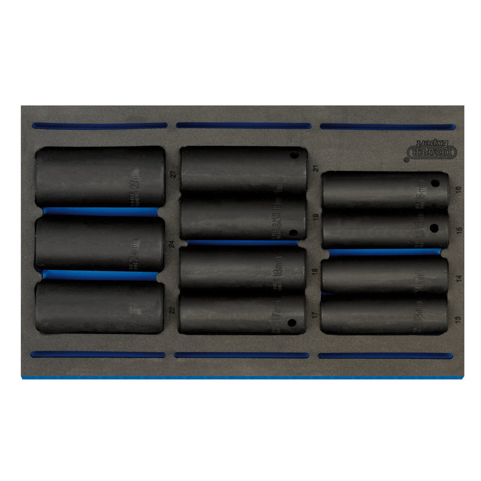 Draper 63483 Impact Socket Set in 1/4 Drawer EVA Insert Tray, 1/2" Sq. Dr. (11 Piece)