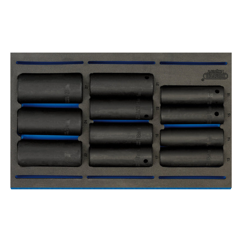 Draper 63483 Impact Socket Set in 1/4 Drawer EVA Insert Tray, 1/2" Sq. Dr. (11 Piece)