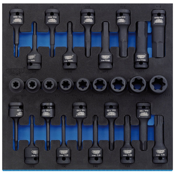 Draper 63490 Draper TX-STAR&#174; Impact & Hex Socket Set in 1/2 Drawer EVA Insert Tray, 1/2" Sq. Dr. (28 Piece)