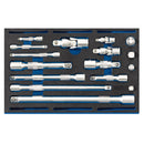 Draper 63530 Extension Bar, Universal Joints and Socket Convertor Set 1/4 Drawer EVA Insert Tray (16 Piece)