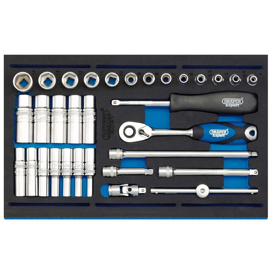 Draper 63532 1/4" Socket Set in 1/4 Drawer EVA Insert Tray (32 Piece)