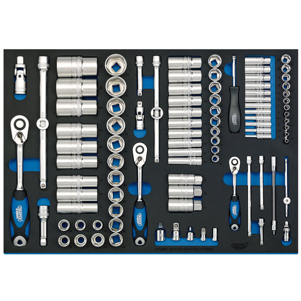 Draper 63537 Soft Grip Socket Set in Full Plus Drawer EVA Insert Tray, 1/4", 3/8" & 1/2" (96 Piece)