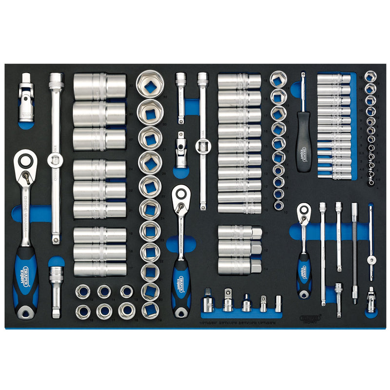 Draper 63537 Soft Grip Socket Set in Full Plus Drawer EVA Insert Tray, 1/4", 3/8" & 1/2" (96 Piece)