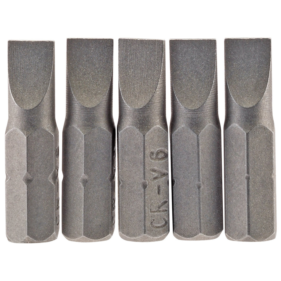 Draper 64011 Plain Slot Insert Bit, 6mm, 1/4" Hex, 25mm Long (Pack of 5)