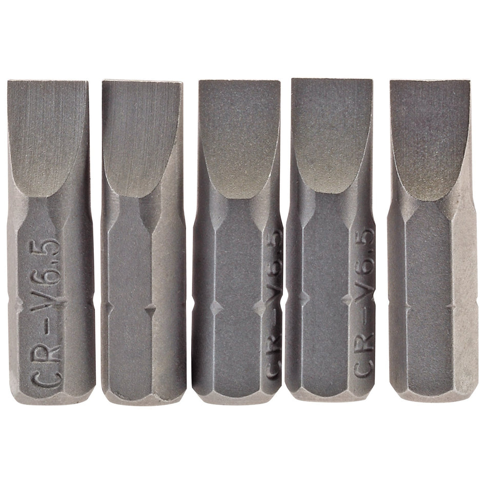 Draper 64012 Plain Slot Insert Bit, 6.5mm, 1/4" Hex, 25mm Long (Pack of 5)