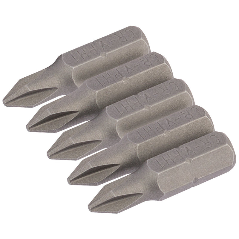 Draper 64017 Cross Slot Insert Bit, 1/4" Hex, 25mm Long, No.1 (Pack of 5)