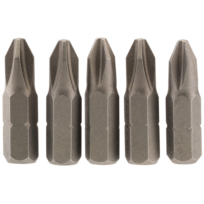 Draper 64018 Cross Slot Insert Bit, 1/4" Hex, 25mm Long, No.2 (Pack of 5)