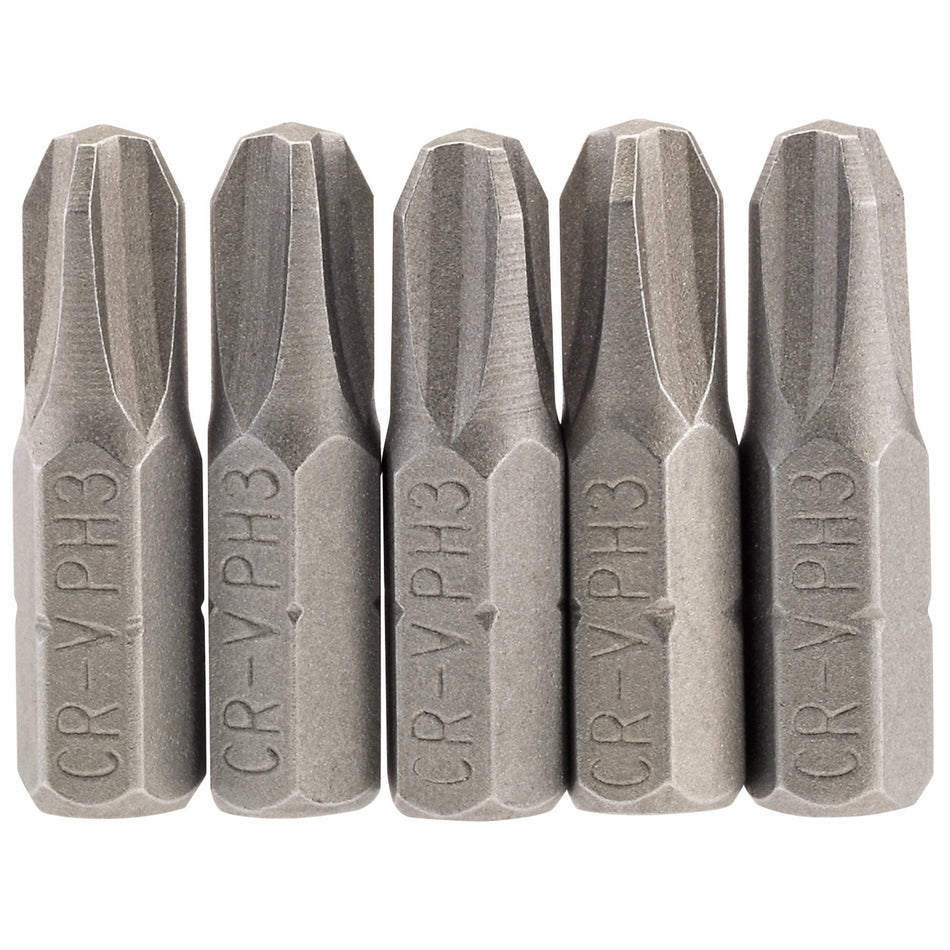 Draper 64023 Cross Slot Insert Bit, 1/4" Hex, 25mm Long, No.3 (Pack of 5)