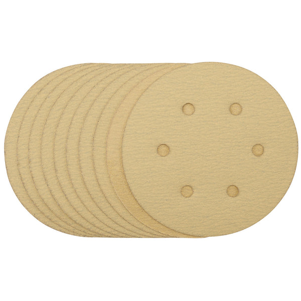 Draper 64025 Gold Sanding Discs with Hook & Loop, 150mm, 120 Grit (Pack of 10)