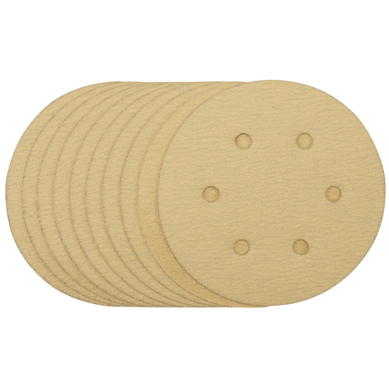 Draper 64025 Gold Sanding Discs with Hook & Loop, 150mm, 120 Grit (Pack of 10)