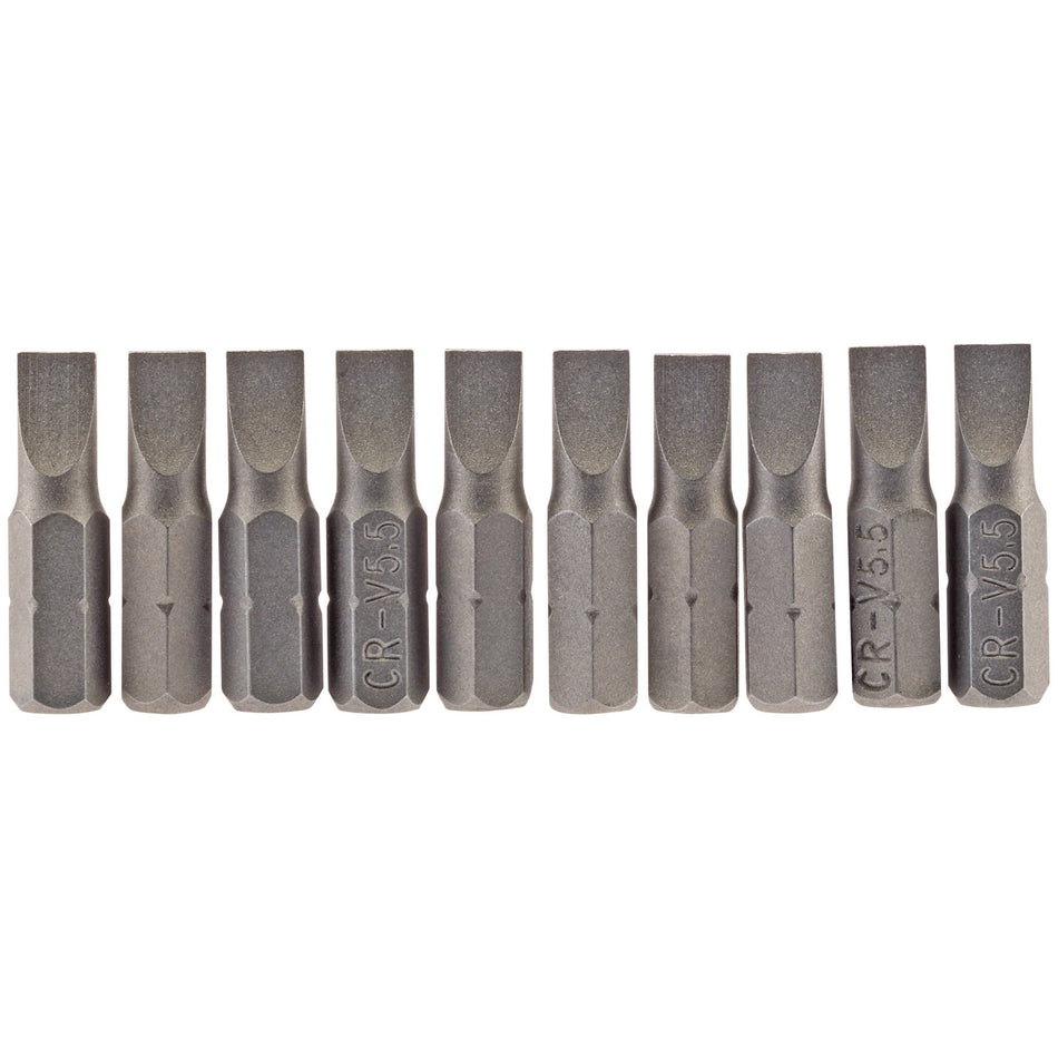Draper 64028 Plain Slot Insert Bit, 5.5mm, 1/4" Hex, 25mm Long (Pack of 10)