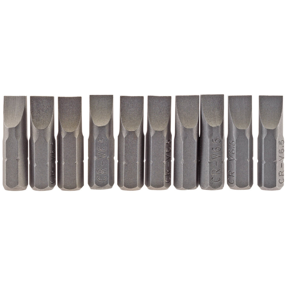 Draper 64034 Plain Slot Insert Bit, 6.5mm, 1/4" Hex, 25mm Long (Pack of 10)