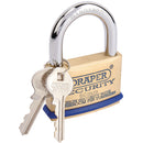 Draper 64163 Solid Brass Padlock & 2 Keys with Mushroom Pin Tumblers Hardened Steel Shackle & Bumper, 60mm