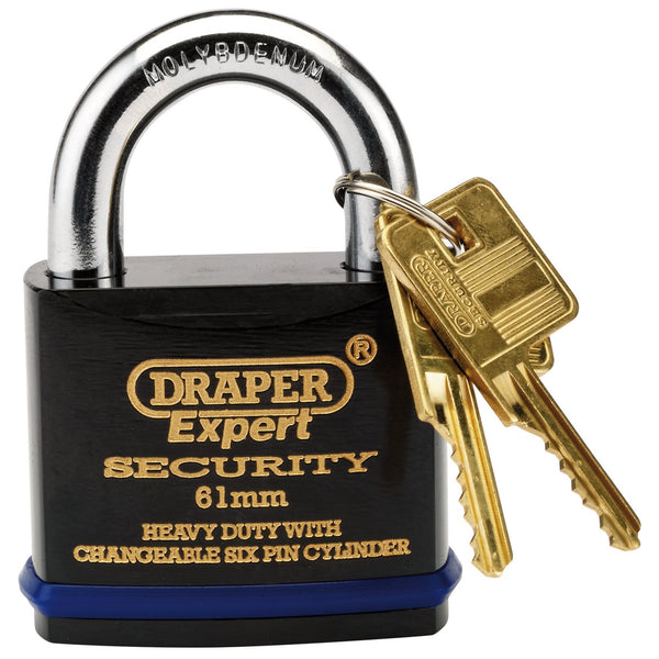 Draper 64194 Heavy Duty Padlock and 2 Keys with Super Tough Molybdenum Steel Shackle, 61mm