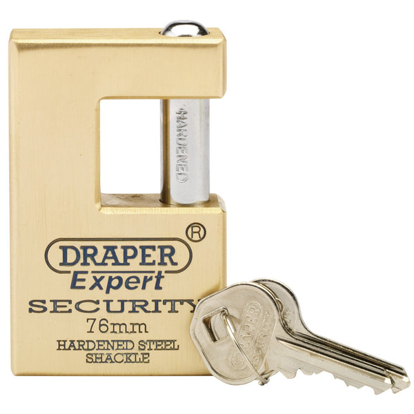 Draper 64202 Draper Expert Close Shackle Solid Brass Padlock with Hardened Steel Shackle, 2 Keys, 76mm