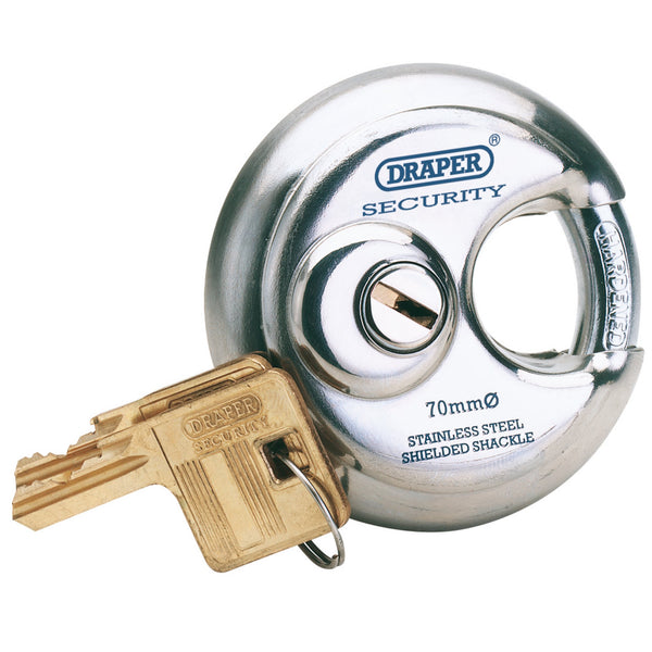 Draper 64209 Stainless Steel Padlock and 2 Keys, 70mm Diameter