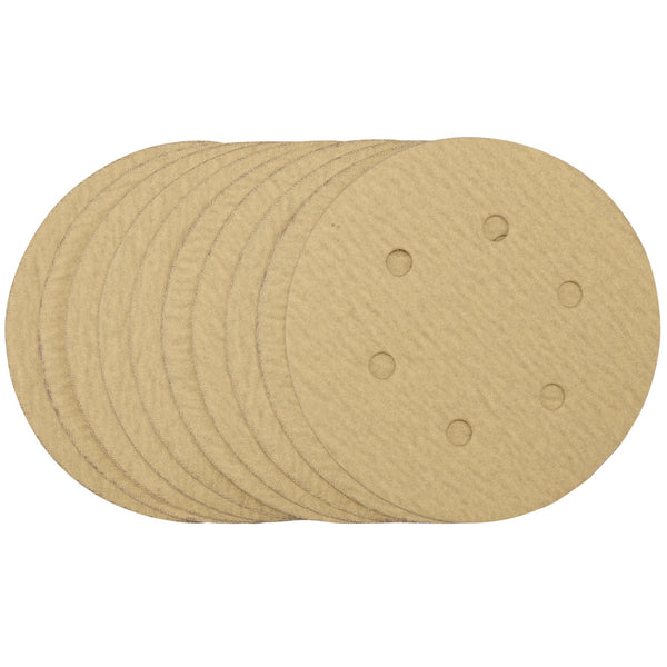 Draper 64240 Gold Sanding Discs with Hook & Loop, 150mm, 180 Grit (Pack of 10)
