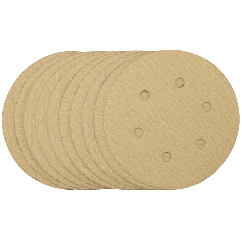 Draper 64240 Gold Sanding Discs with Hook & Loop, 150mm, 180 Grit (Pack of 10)