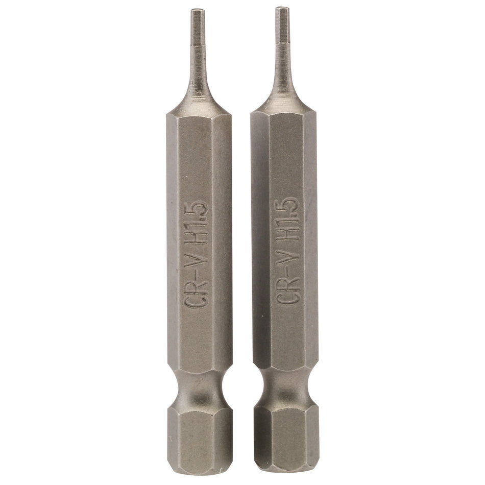Draper 64243 Hexagonal Insert Bit, 1.5mm, 1/4" Hex, 50mm Long (Pack of 2)