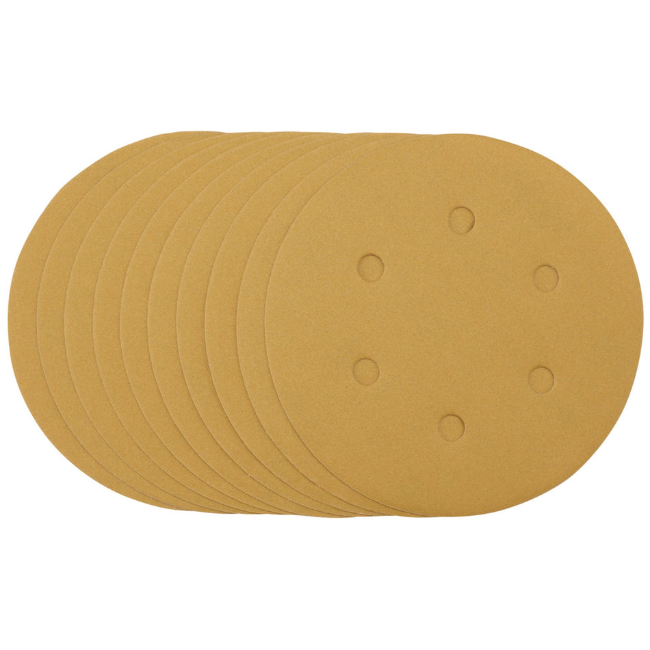 Draper 64265 Gold Sanding Discs with Hook & Loop, 150mm, 320 Grit (Pack of 10)