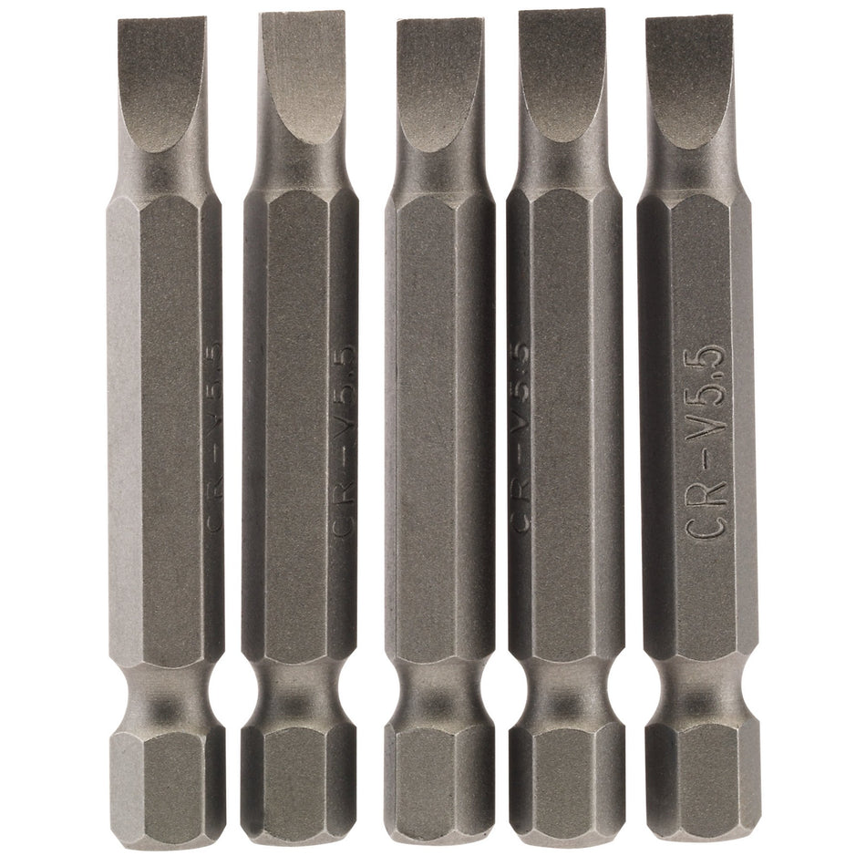 Draper 64272 Plain Slot Insert Bit, 5.5mm, 1/4" Hex, 50mm Long (Pack of 5)