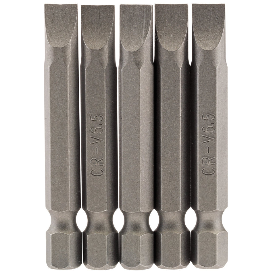 Draper 64276 Plain Slot Insert Bit, 6.5mm, 1/4" Hex, 50mm Long (Pack of 5)