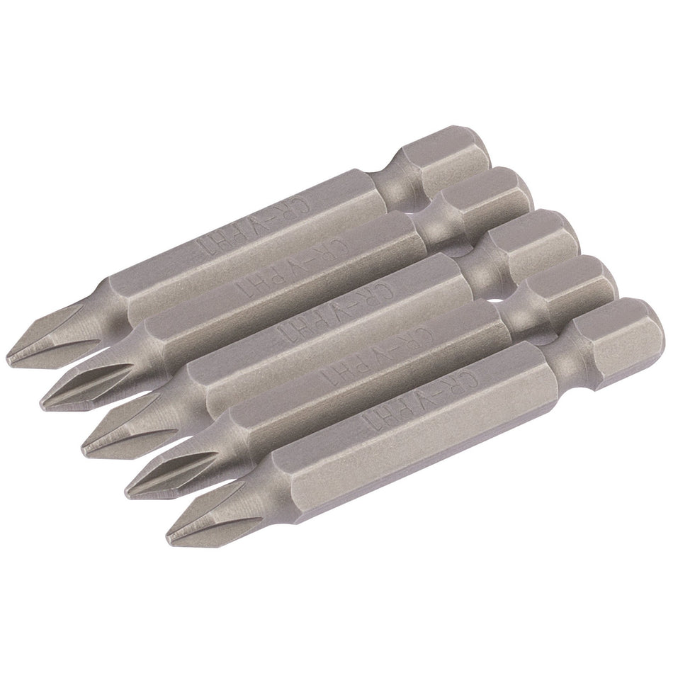 Draper 64287 Cross Slot Insert Bit, 1/4" Hex, 50mm Long, No.1 (Pack of 5)