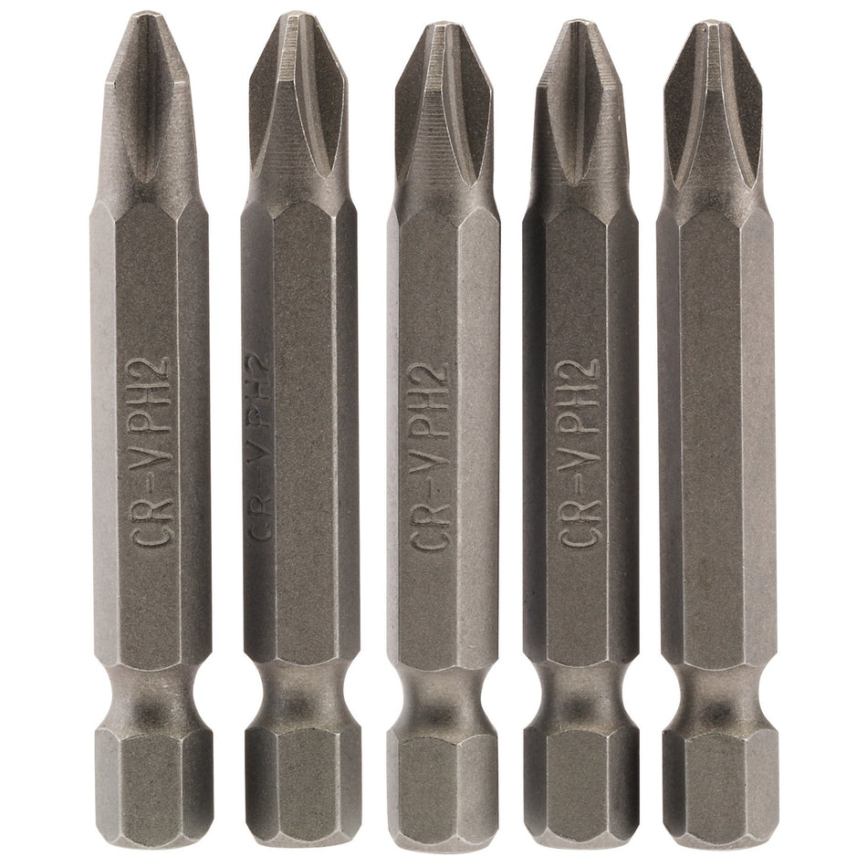 Draper 64288 Cross Slot Insert Bit, 1/4" Hex, 50mm Long, No.2 (Pack of 5)