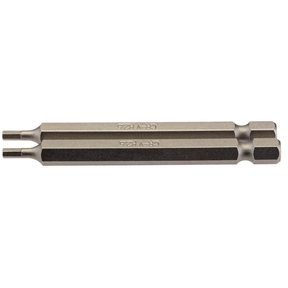 Draper 64319 Hexagonal Insert Bit, 2.5mm, 1/4" Hex, 75mm Long (Pack of 2)