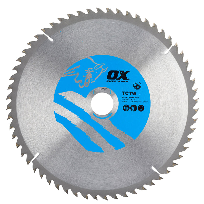 OX Tools OX-TCTW-2603060 Wood Cutting Circular Saw Blade 260/30mm, 60 Teeth ATB