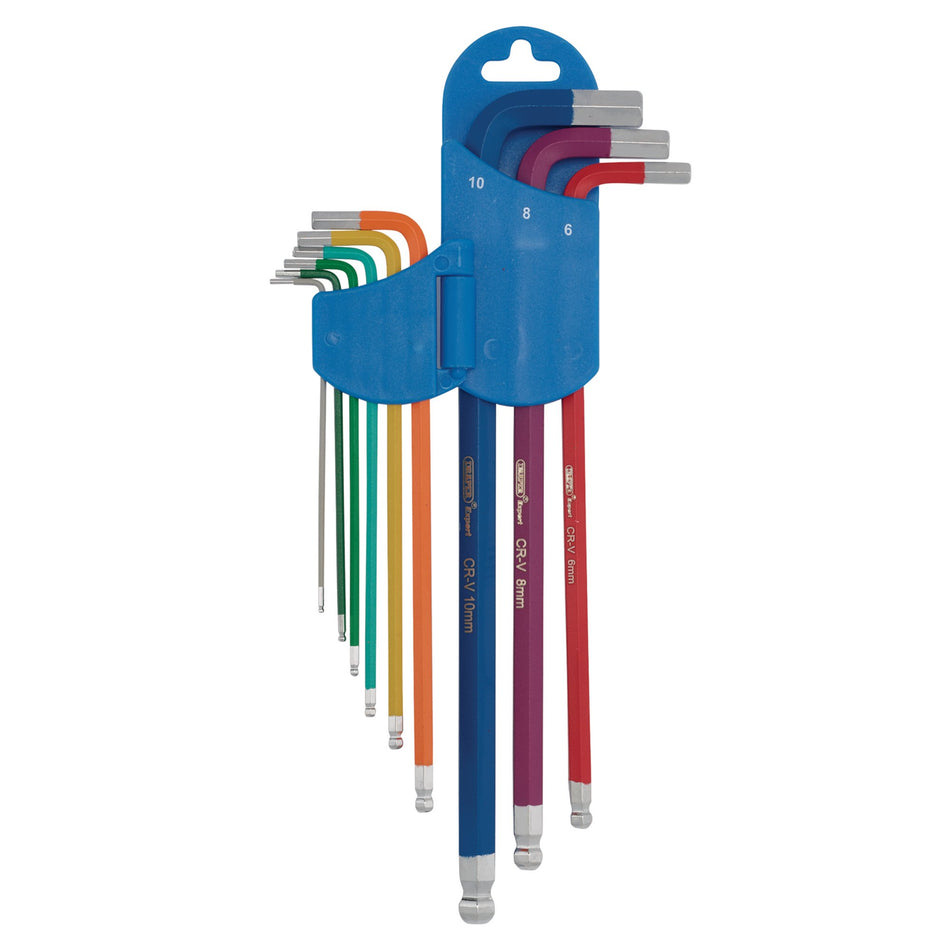 Draper 66134 Metric Coloured Extra Long Hex. and Ball End Key Set (9 Piece)