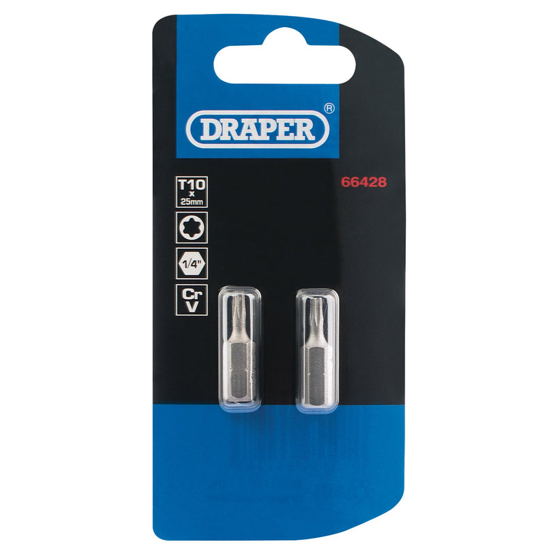 Draper 66428 Draper TX-STAR Insert Bit, 1/4" Hex, 25mm Long, T10 (Pack of 2)