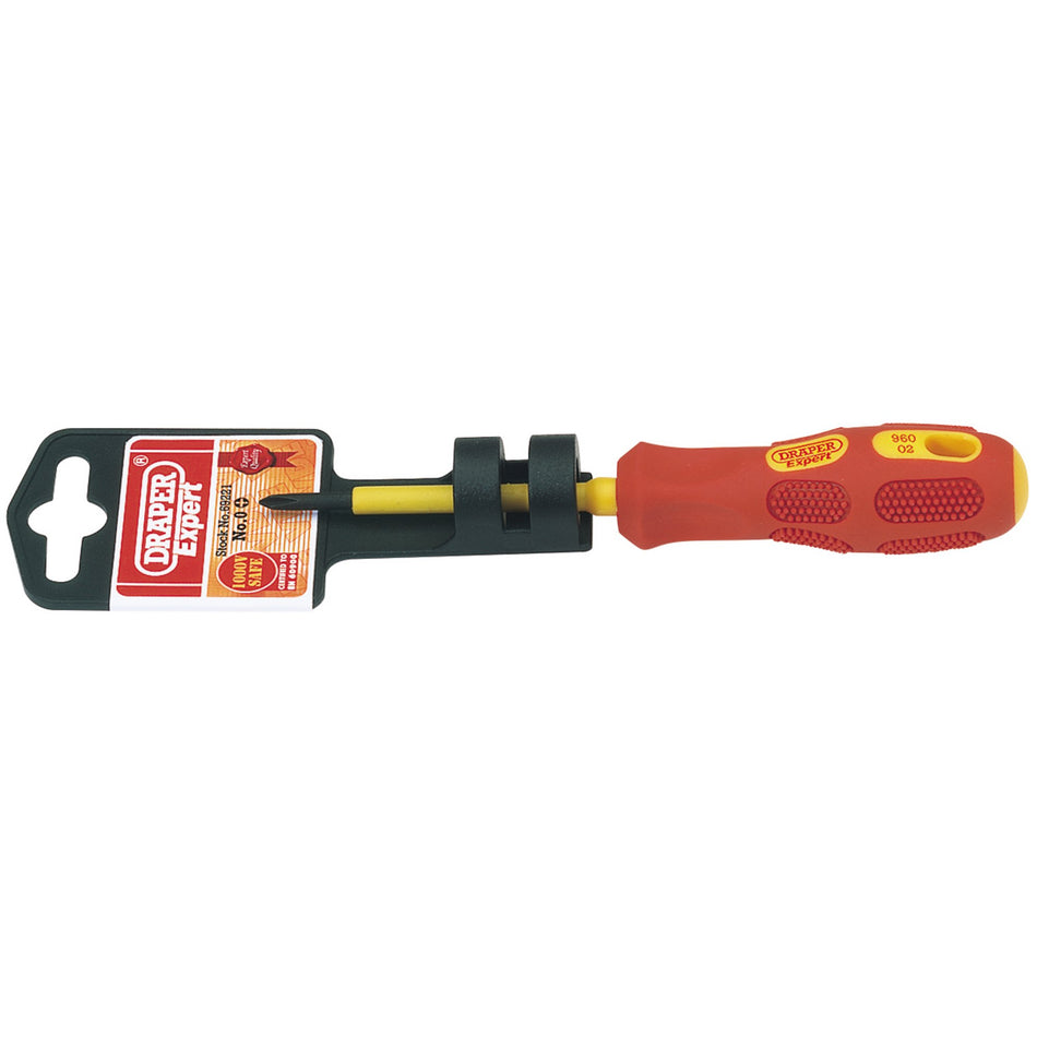 Draper 69221 VDE Approved Fully Insulated Cross Slot Screwdriver, No.0 x 60mm (Display Packed)