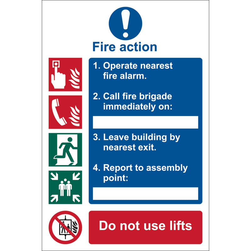 Draper 72154 Fire Action Procedure' Mandatory Sign, 200 x 300mm, Design 1