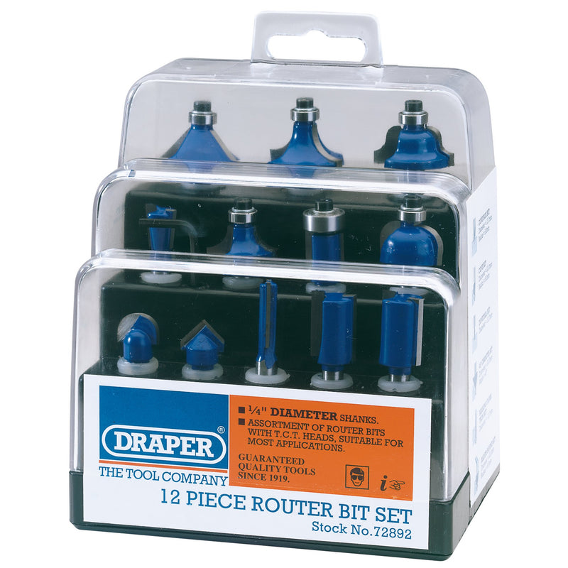 Draper 72892 TCT Router Bit Set, 1/4" (12 Piece)