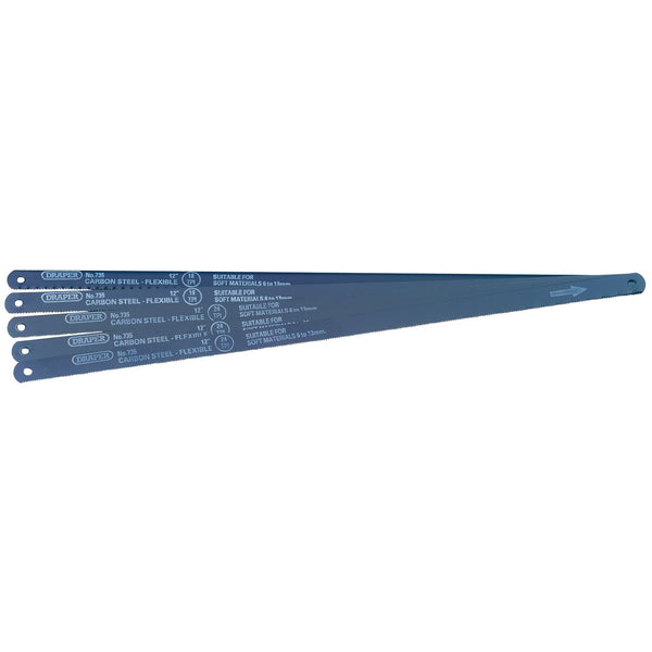 Draper 74118 Assorted Flexible Carbon Steel Hacksaw Blades, 300mm (Pack of 5)