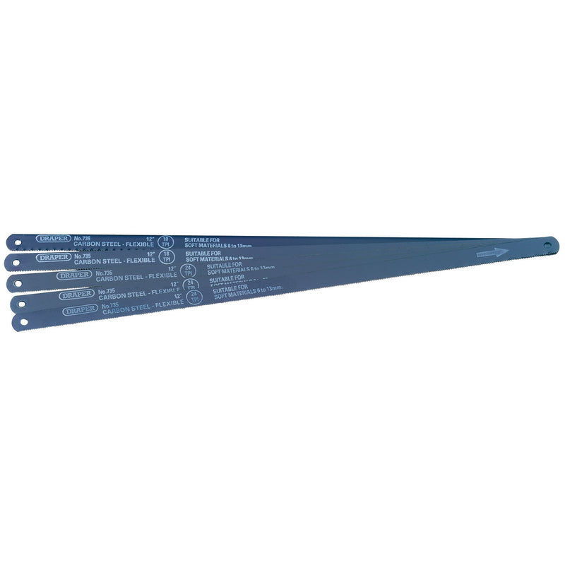 Draper 74118 Assorted Flexible Carbon Steel Hacksaw Blades, 300mm (Pack of 5)