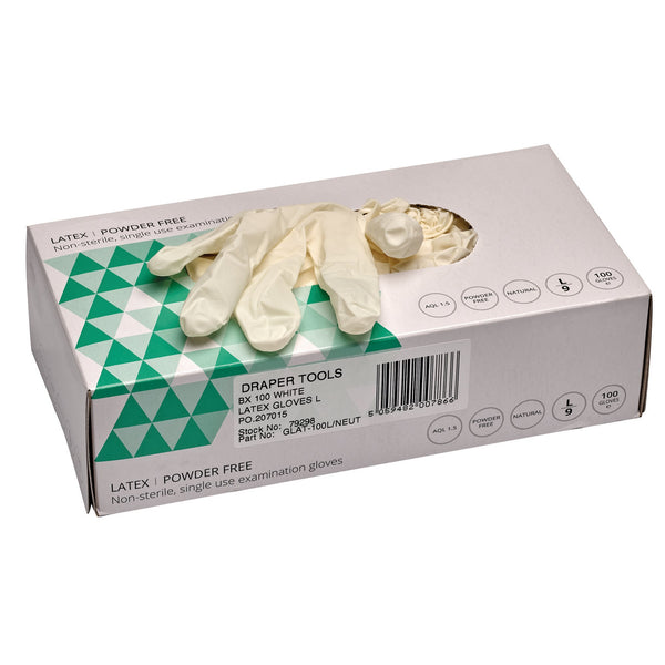 Draper 79298 Latex Gloves, Size Large, White (Box of 100)