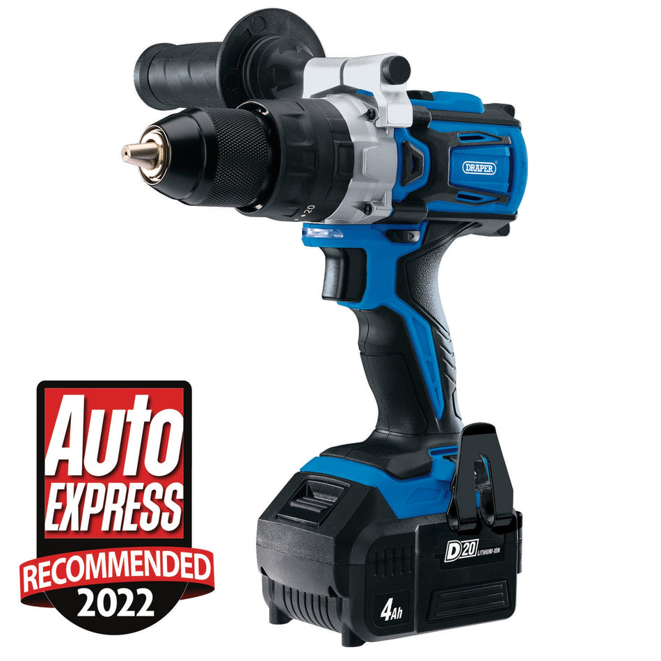 Draper 79894 D20 20V Brushless Combi Drill, 1 x 4.0Ah Battery, 1 x Fast Charger