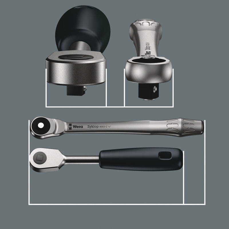 Wera 05004017001 8100 SA 7 Zyklop Metal Ratchet Set with push-through square, 1/4" drive, metric, 28 pieces